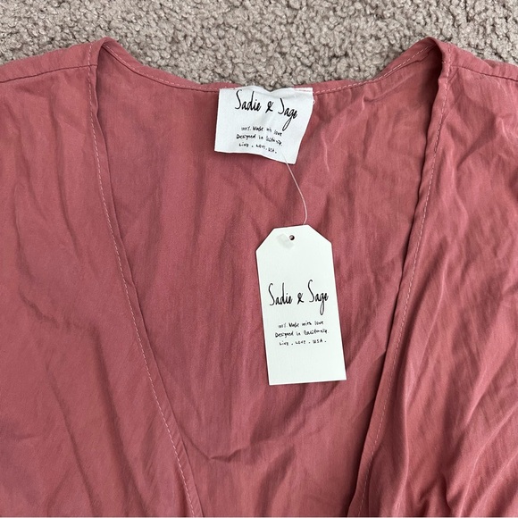 Sadie & Sage Tie-Front Crop Short Sleeve Blouse Shirt Womens S Dusty Rose - Picture 5 of 12